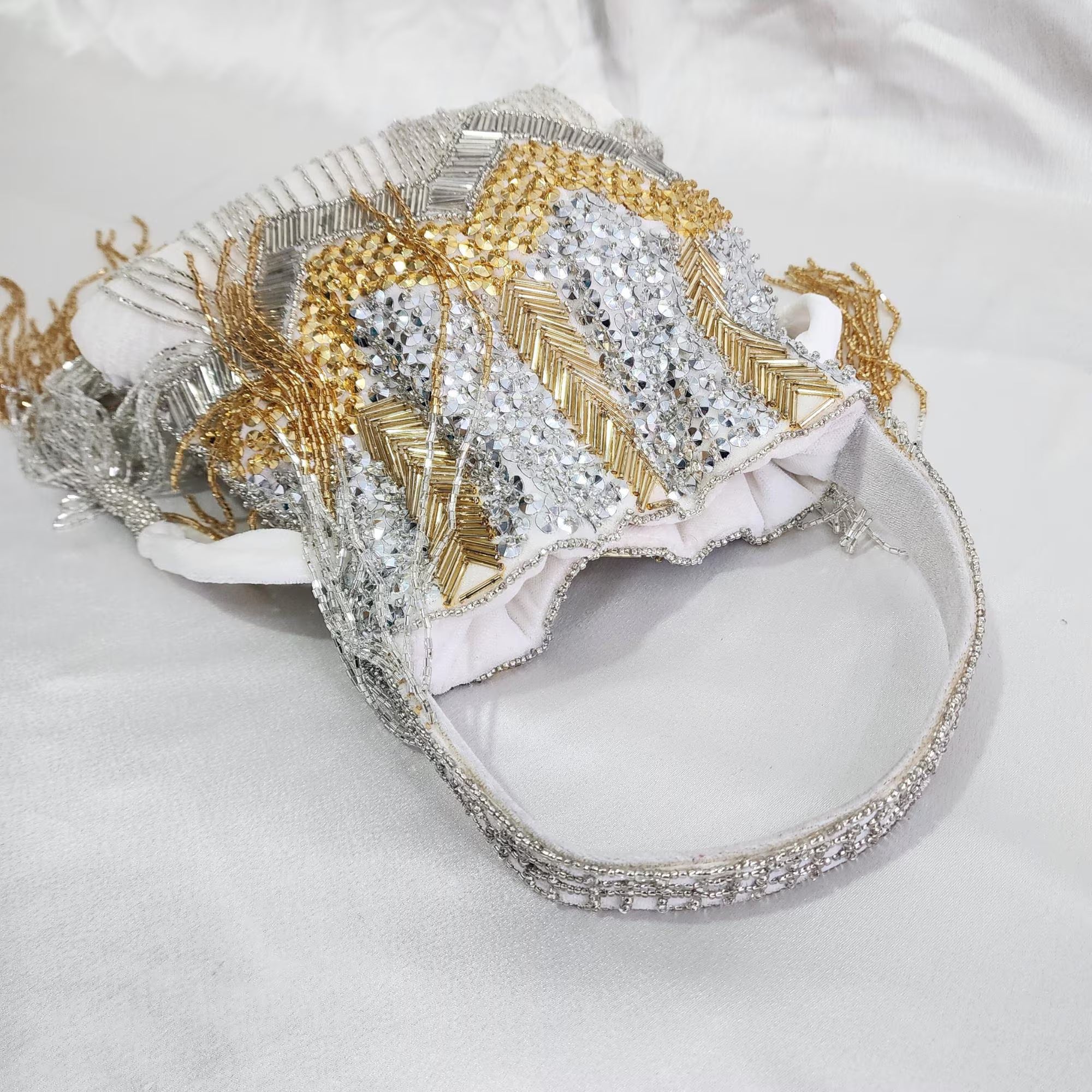 Fringe Potli Bag- Silver Gold