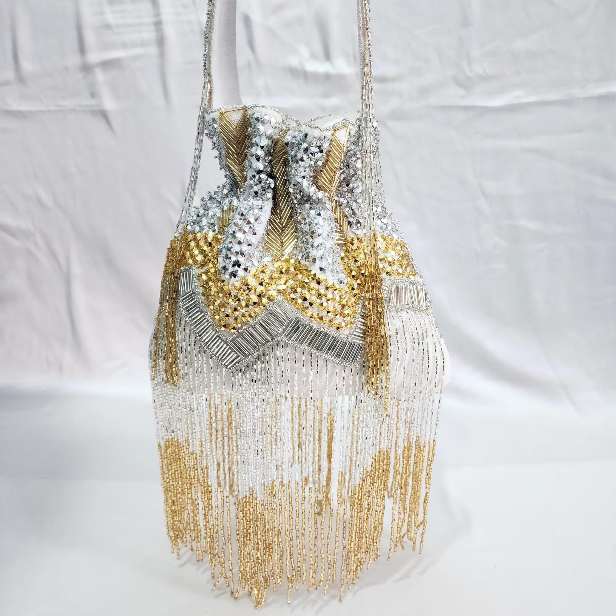 Fringe Potli Bag- Silver Gold