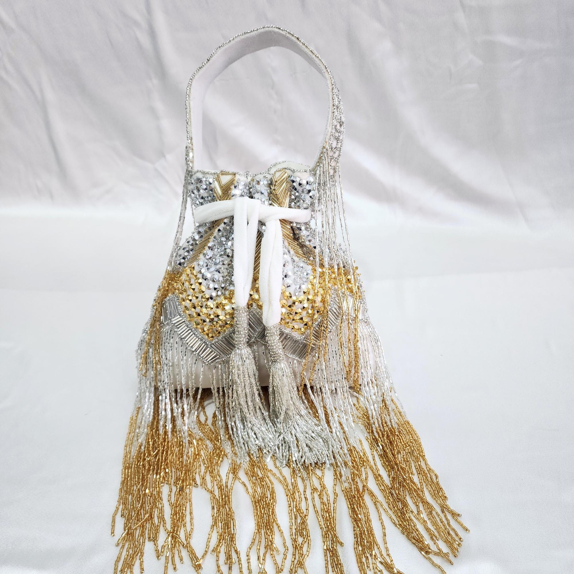 Fringe Potli Bag- Silver Gold