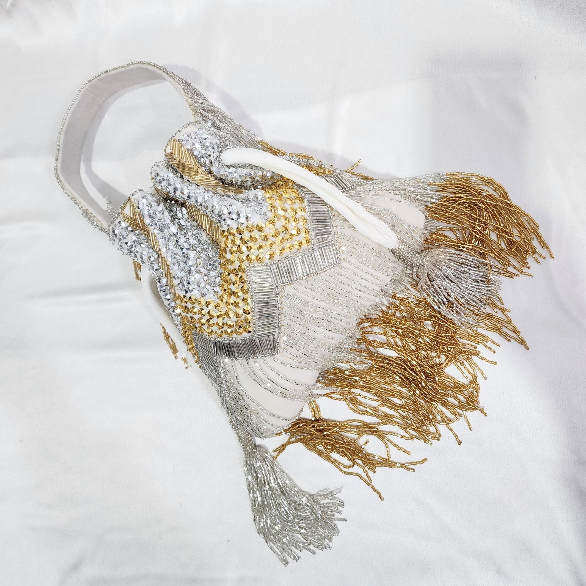 Fringe Potli Bag- Silver Gold