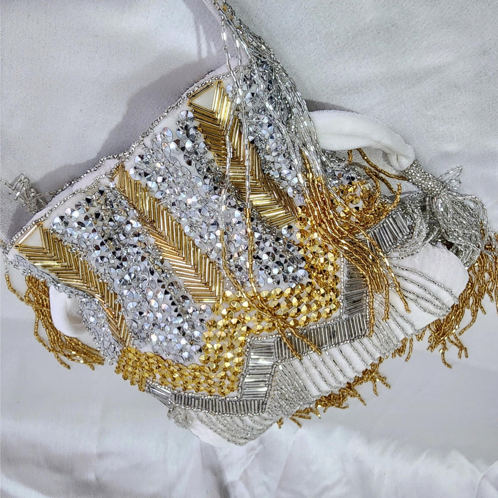 Fringe Potli Bag- Silver Gold