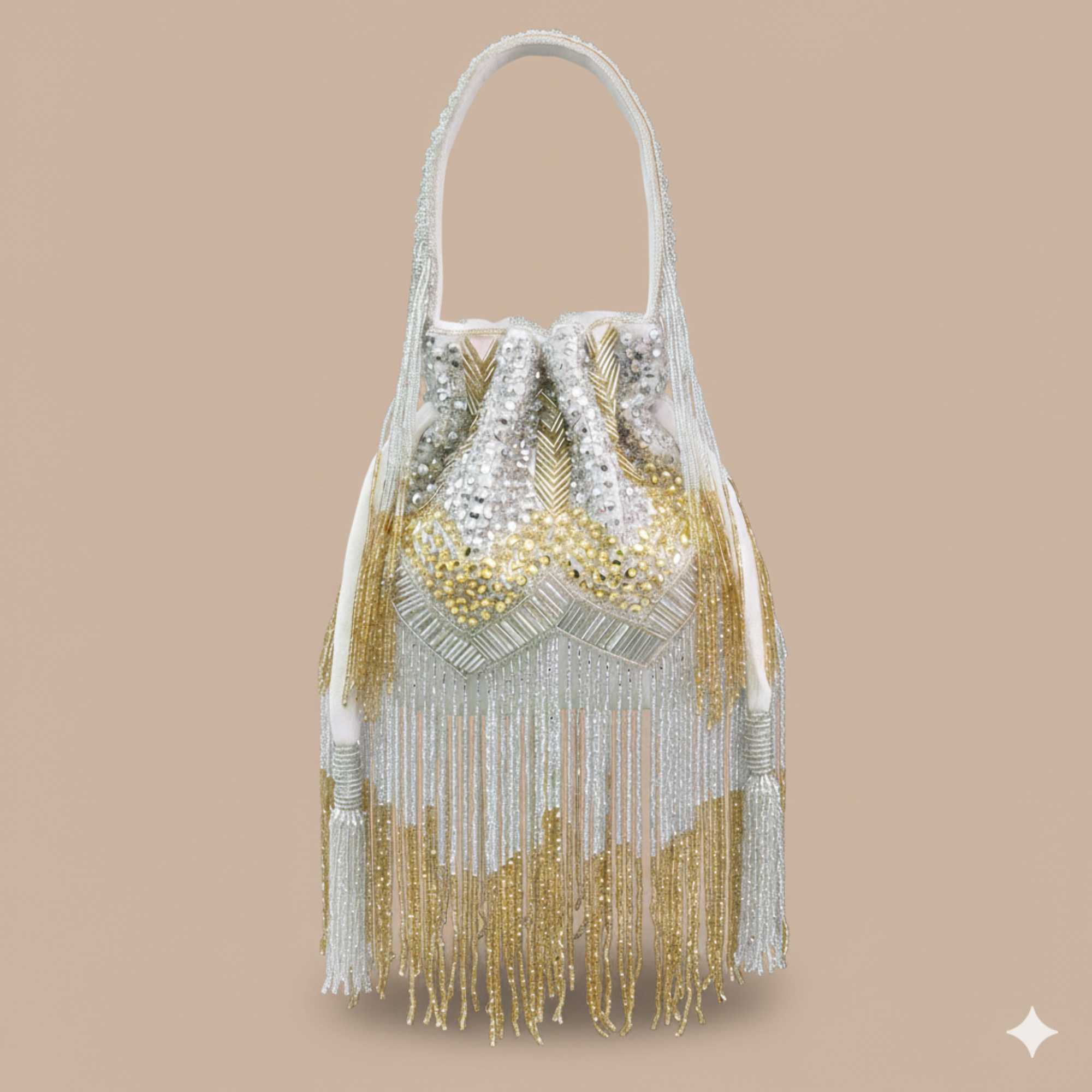 Fringe Potli Bag- Silver Gold