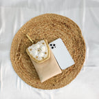 Velvet Pearl and Shell Phone sling Bag - Beige