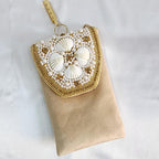Velvet Pearl and Shell Phone sling Bag - Beige