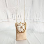 Velvet Pearl and Shell Phone sling Bag - Beige