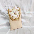 Velvet Pearl and Shell Phone sling Bag - Beige