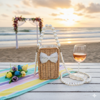 Wooden Rattan Bag with Pearl Sling