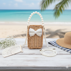 Wooden Rattan Bag with Pearl Sling