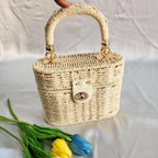 Woven Wooden Beach Tote Bag
