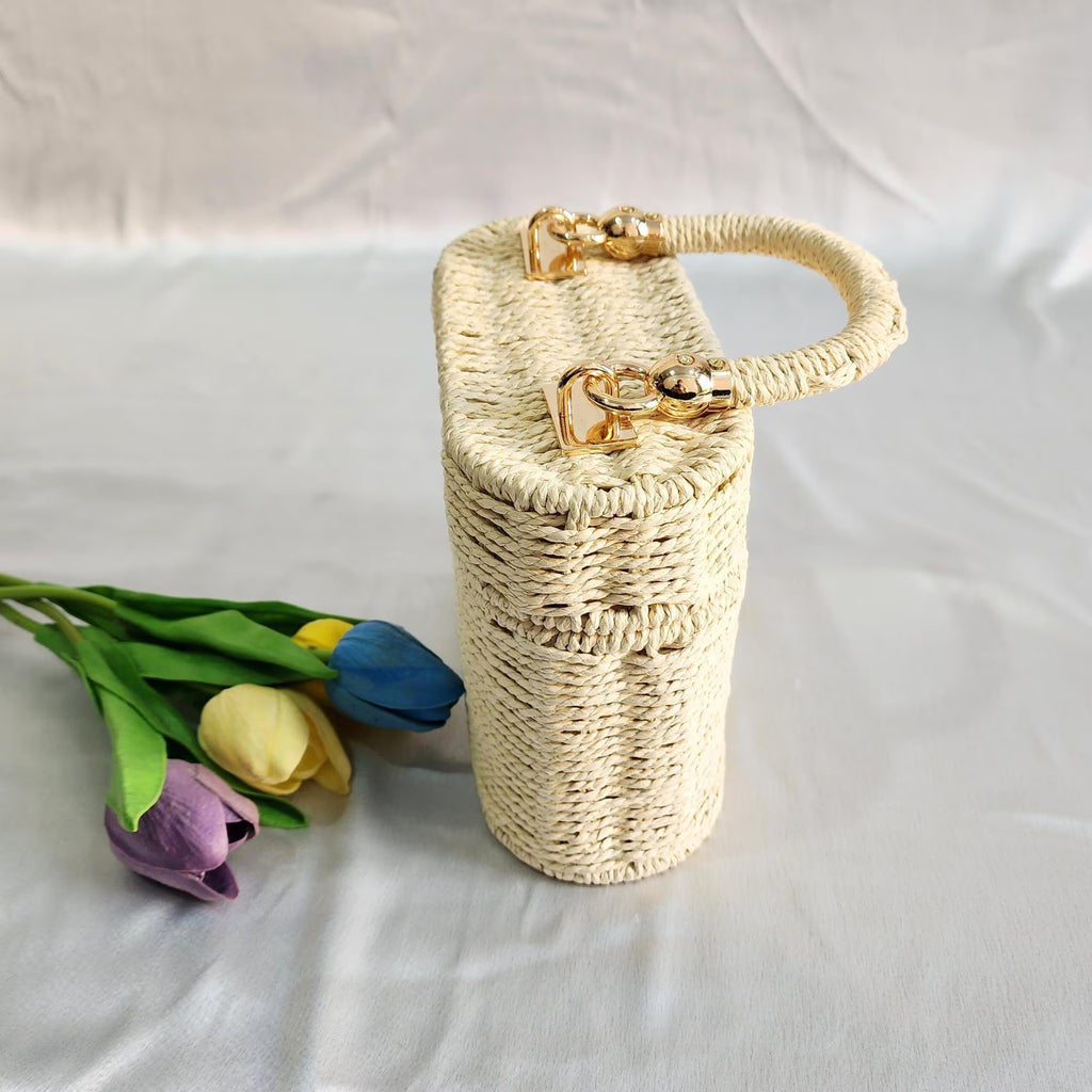 Woven Wooden Beach Tote Bag