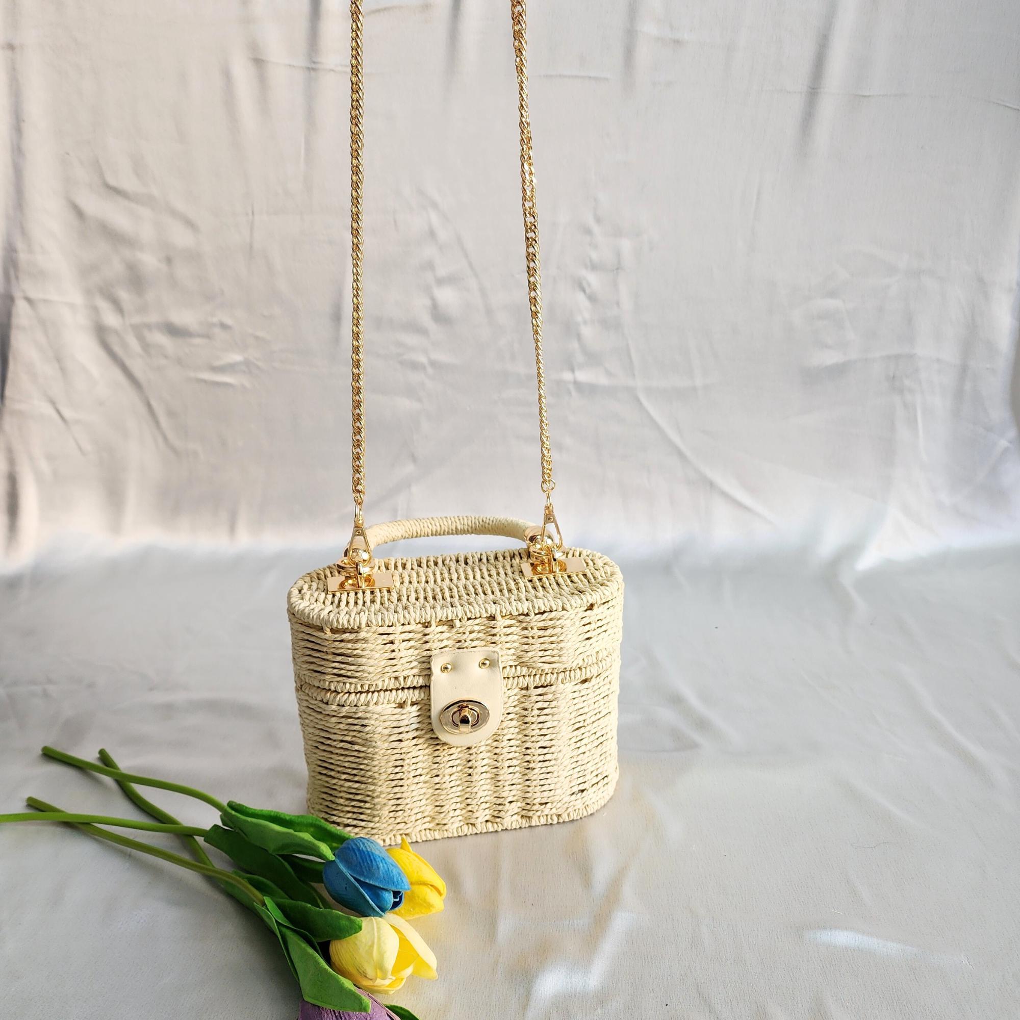 Woven Wooden Beach Tote Bag