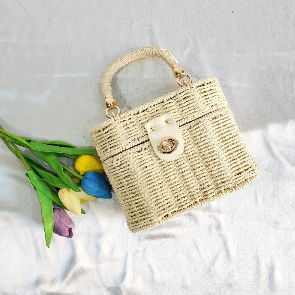Woven Wooden Beach Tote Bag