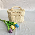 Woven Wooden Beach Tote Bag