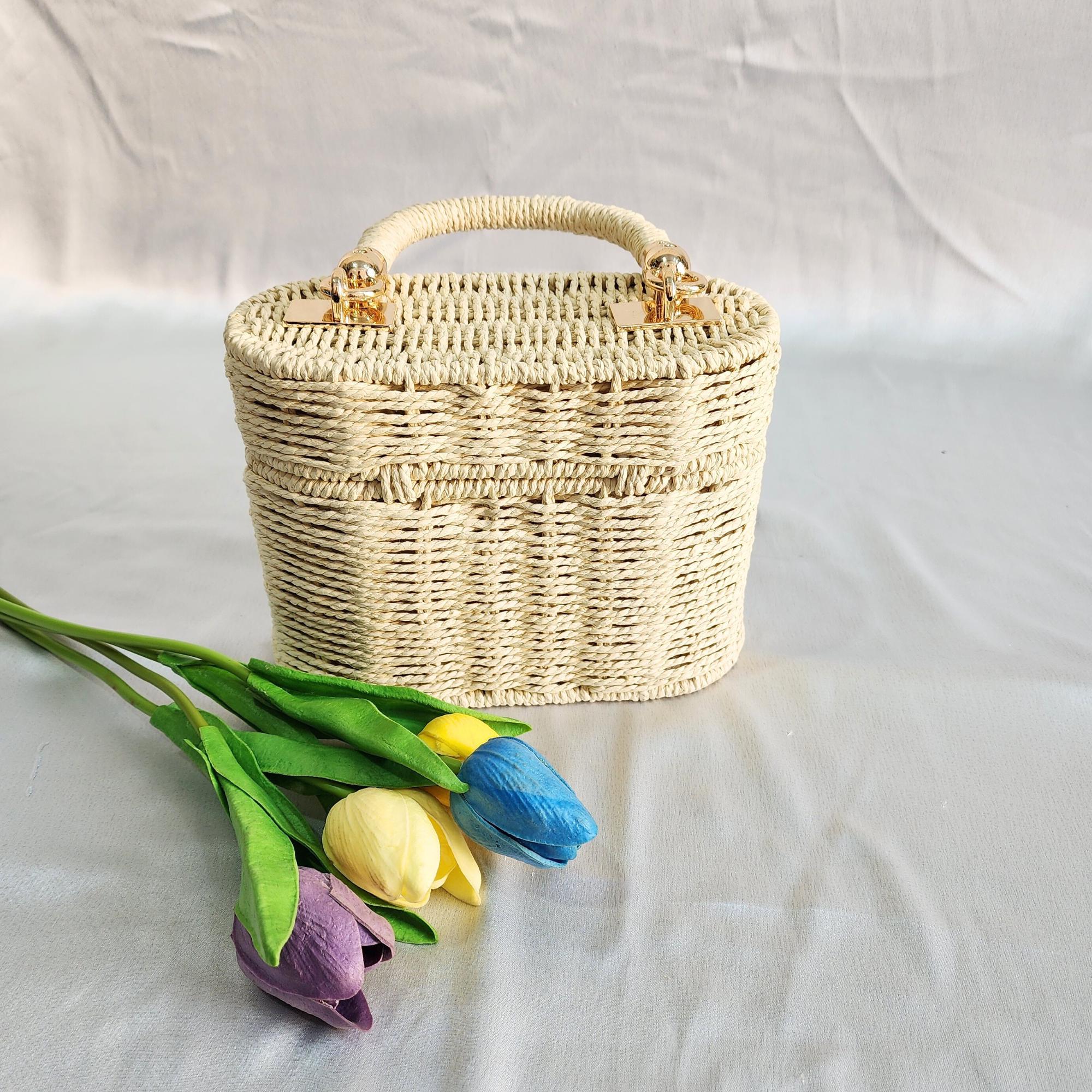 Woven Wooden Beach Tote Bag
