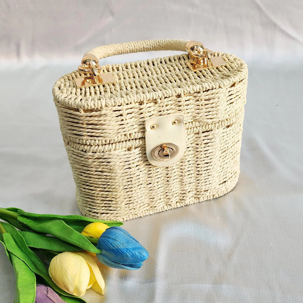 Woven Wooden Beach Tote Bag