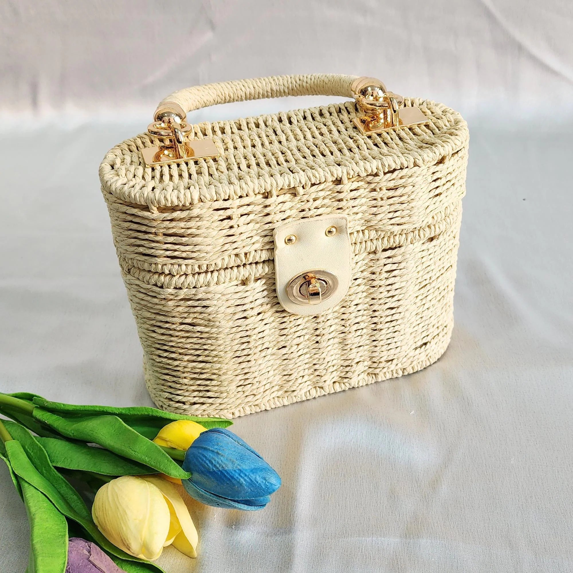 Woven Wooden Beach Tote Bag